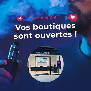 Nous restons ouverts et entièrement à votre disposition ! Ouvertures & Horaires : https://www.altersmoke.com/fr/contenu/boutiques-ouvertes-covid-19 Merci de respecter les consignes sanitaires en vigueur pour votre sécurité ainsi que celle de nos équipes